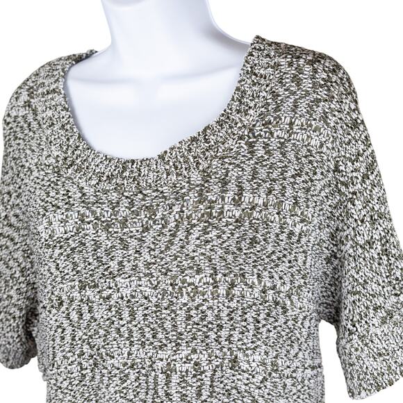 BCBGMaxazria Boxy White Green Variegated Knit Short Sleeve Ribbed Sweater S - Picture 2 of 9